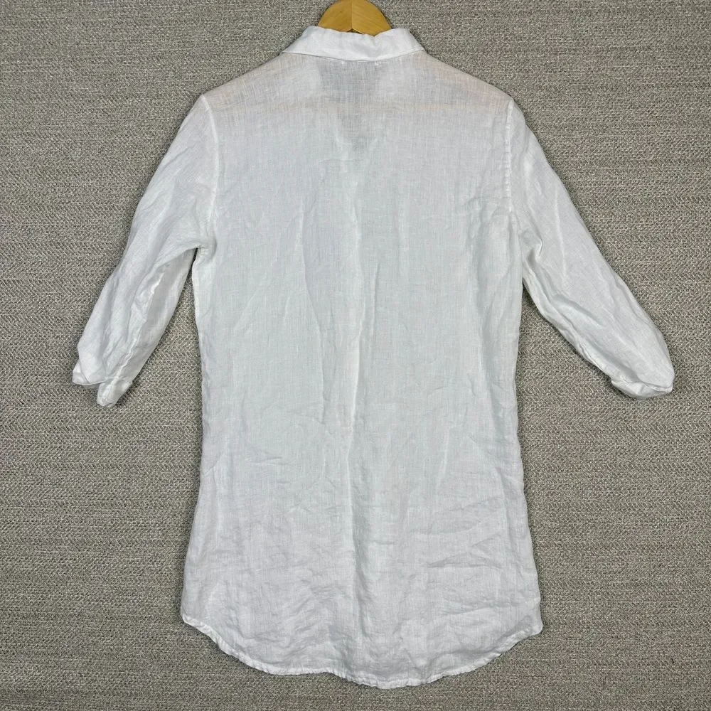 Viola Borghi Sz S‎ Linen Tunic Top 3/4 Roll Tab Lagom Minimalist Capsule Beach